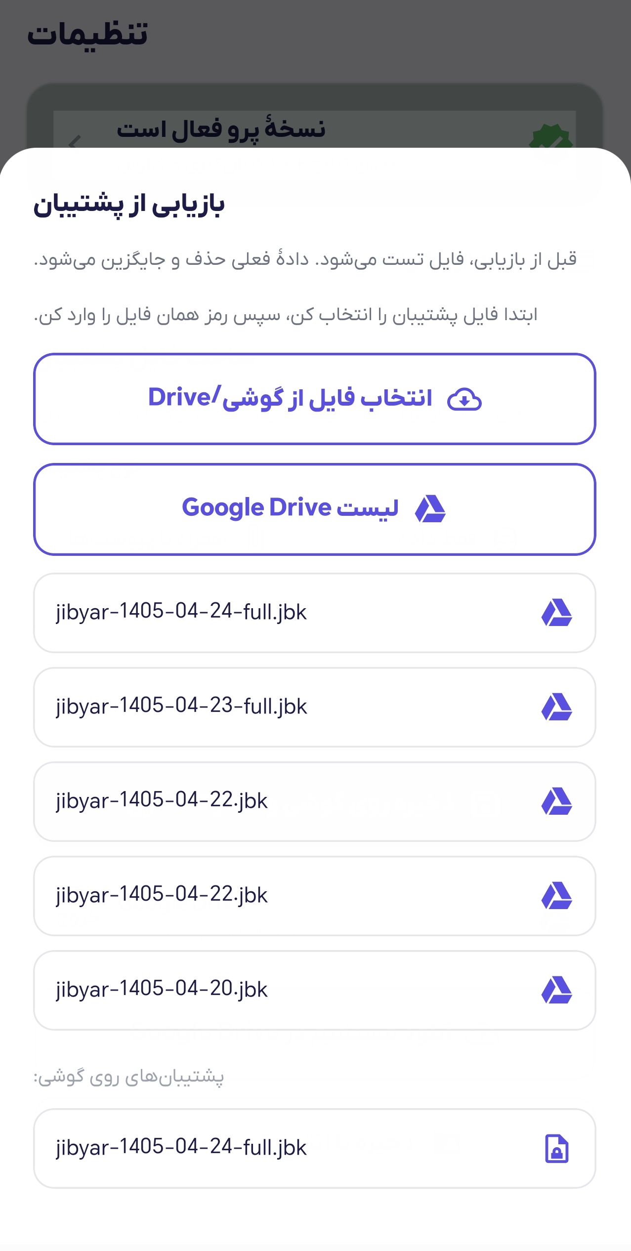 ریستور از گوگل درایو